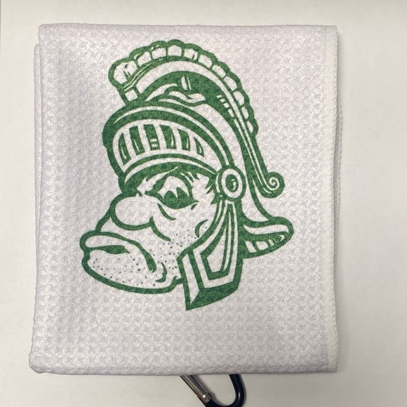 Michigan State Spartans Golf Towel, 12 x 20, with carabiner, White - Picture 3 of 4